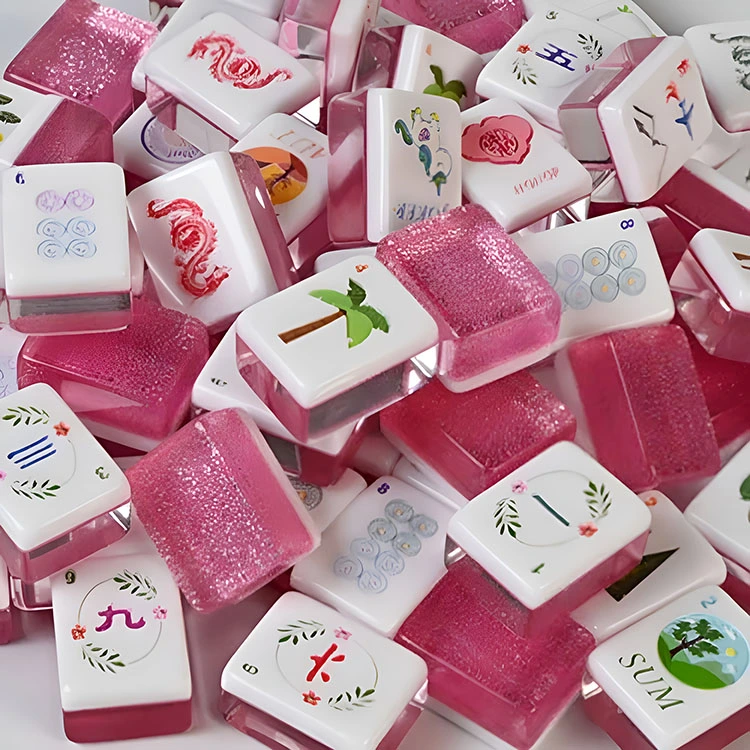 Roze glitter acryl Mahjong-tegels Roze glitter acryl Mahjong-tegels